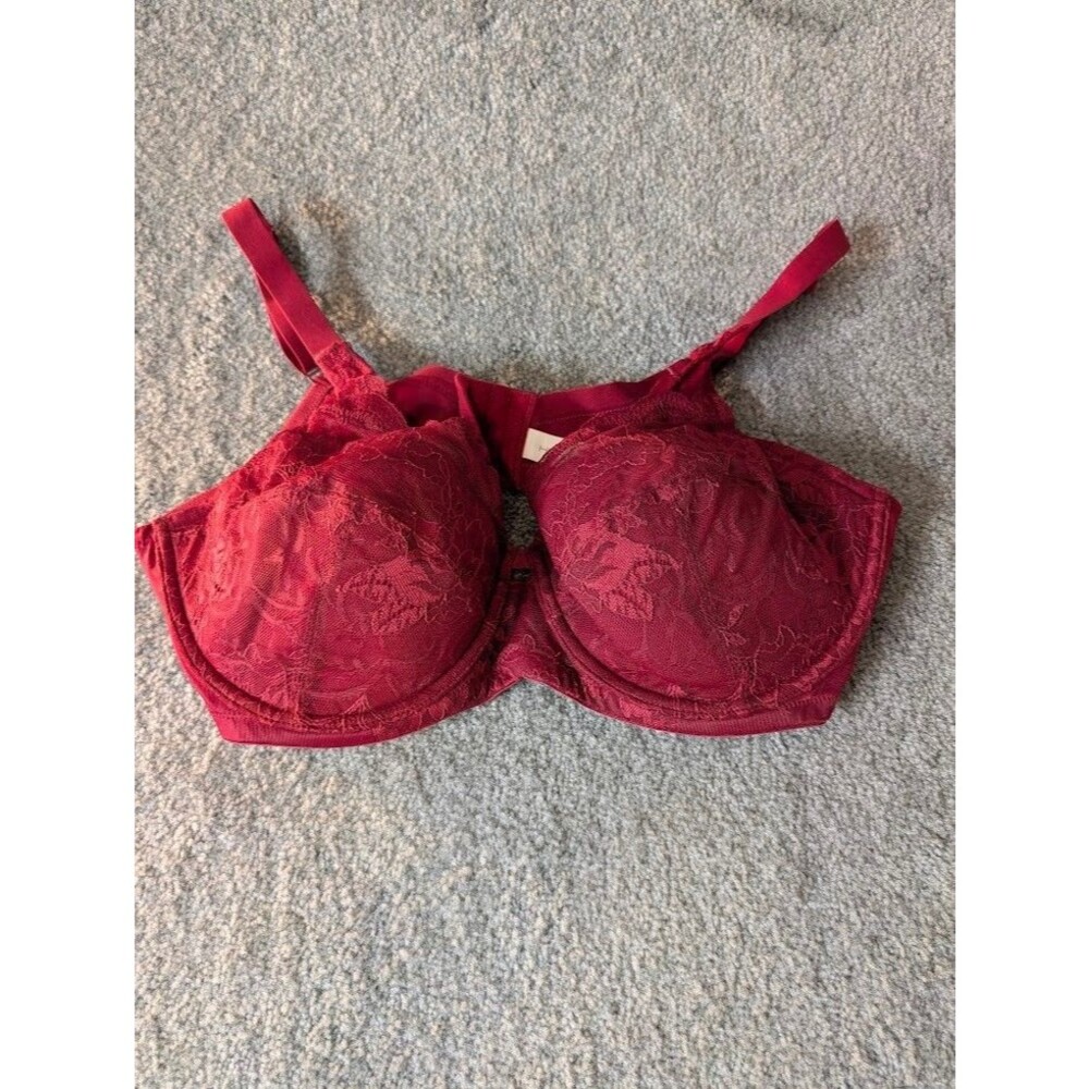 Hsia Lacy Underwire Push Up Bra Women's 38D Burgundy Hook And Loop